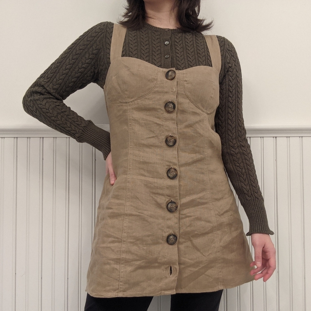 Khaki Reformation Scout Button Mini Dress